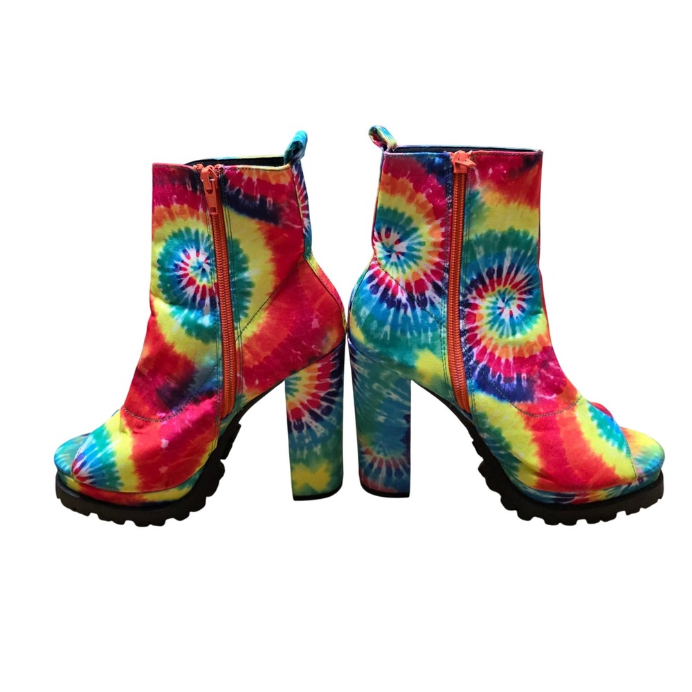 Mata Wome's Trippie Tie‎ Dye Peep Toe Platform Chunky Heel Boots Size 5.5